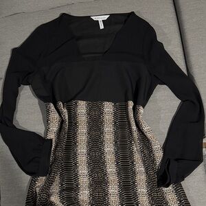 BCBG Generation Black and Cream Long Sleeve Dress